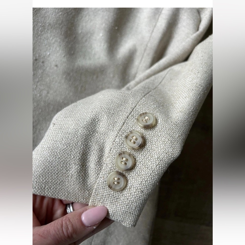 ▶️ Vintage Hopsack 100% Silk Sport Coat 43R Cream Textured Blazer Jacket USA 90s - Picture 8 of 15